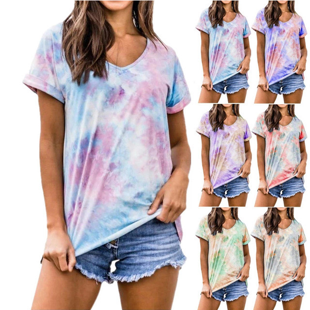 2020 Summer New Gradient Color Tie-Dye Short Sleeve Fashion Gear T Shirts Wholesale