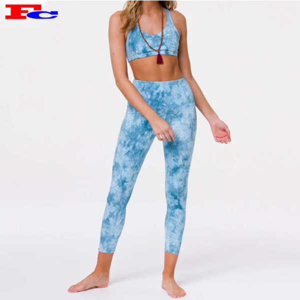 Fitness Clothing Private Label  High Waist Tie Dye 2 Piece Ladies Fitness Clothes