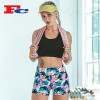 Black Strappy Back Sports Bra And Graffiti Printed Shorts Gym Clothes For Women