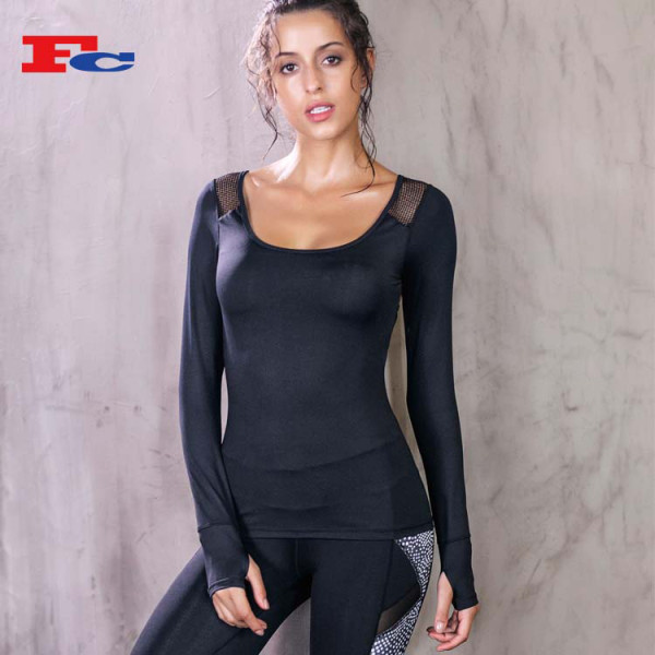 Long Sleeve Cross Mesh Back T Shirt Bulk Sale