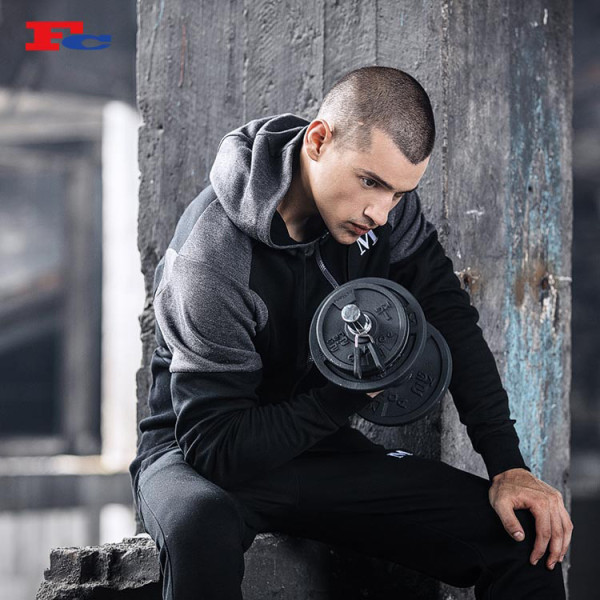 Grey And Black Cleverly Stitched Zip Up Hoodies Spotswear China