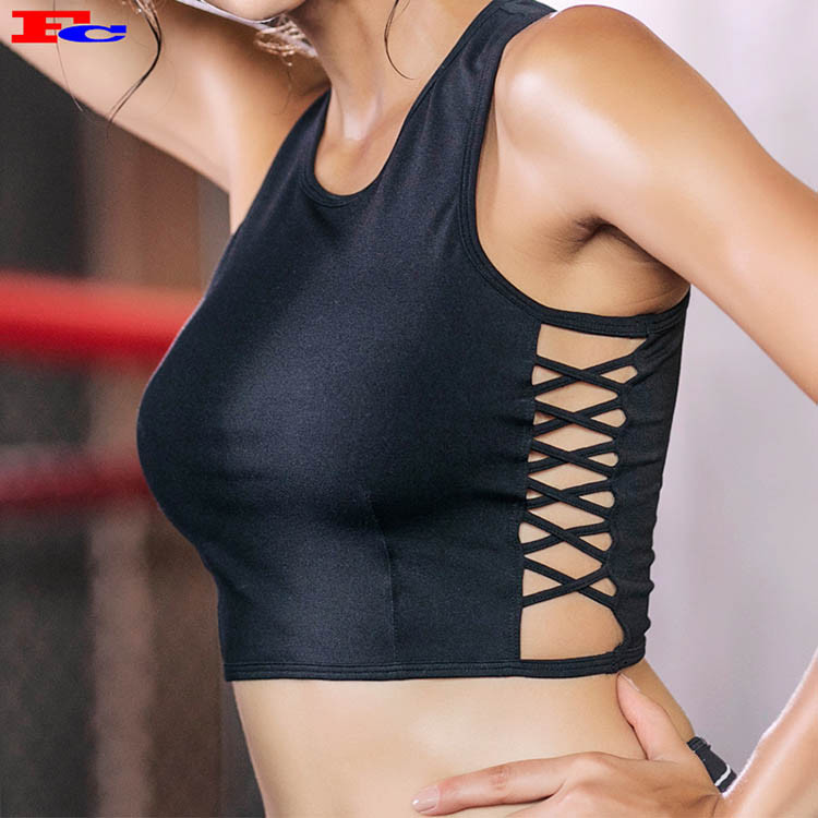 Black Side Strap Short Vest Ladies Tank Tops Wholesale