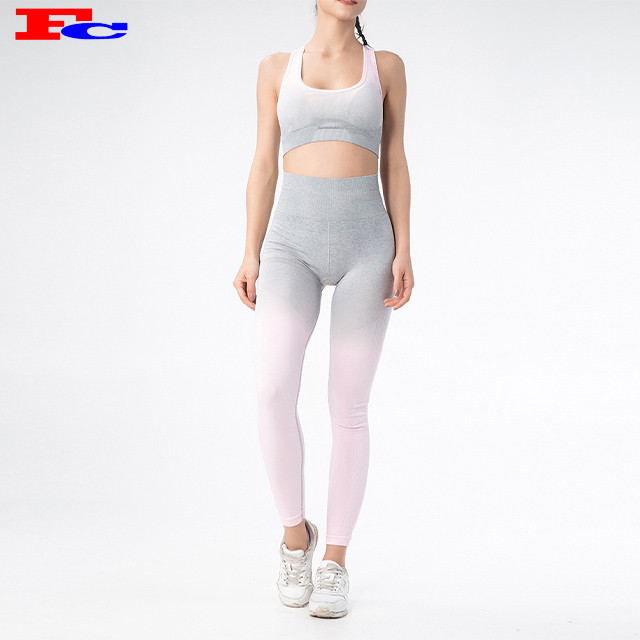 Distributori all'ingrosso di abbigliamento atletico donne senza cuciture 2 pezzi completi leggings da palestra e reggiseno sportivo