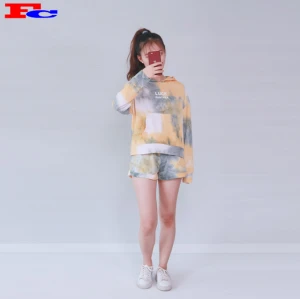 Womens Cotton Pullover Sweatshirt Krawatte - Dye Crop Top Hoodie und Shorts Gym Clothing Companies