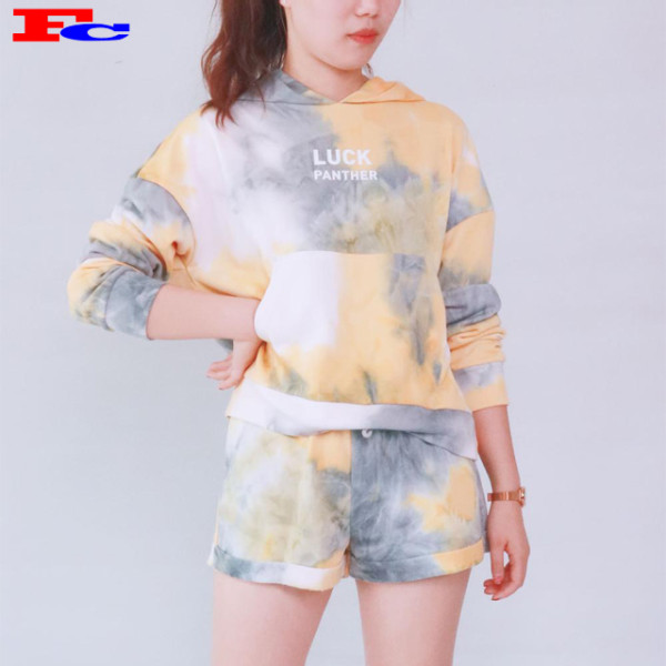 Womens Cotton Pullover Sweatshirt Tie—Dye Crop Top Hoodie And Shorts Gym Clothing Companies