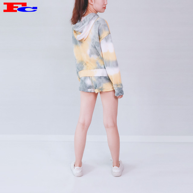 Womens Cotton Pullover Sweatshirt Krawatte - Dye Crop Top Hoodie und Shorts Gym Bekleidungsunternehmen