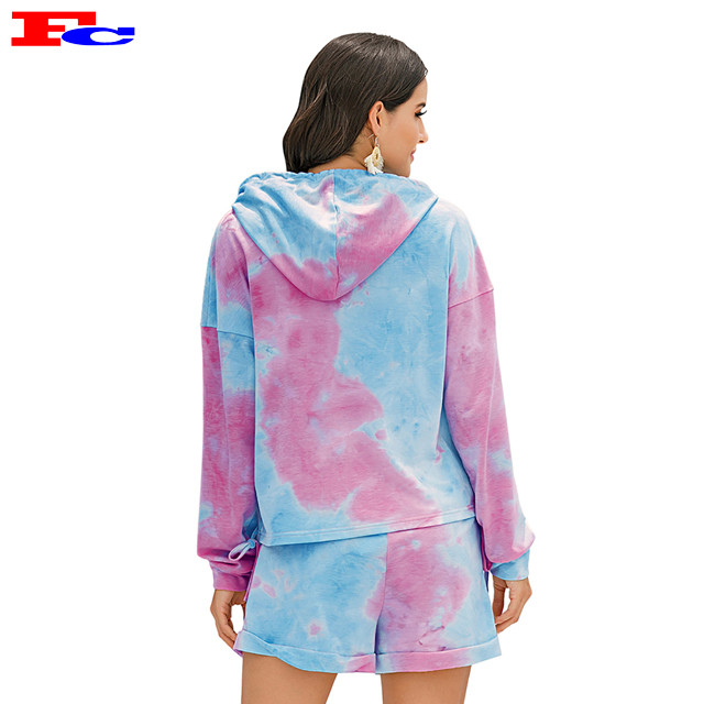 Women Tie Dye Hoodies 2 Pieces Workout Sets Private Label Wholesale Clothing