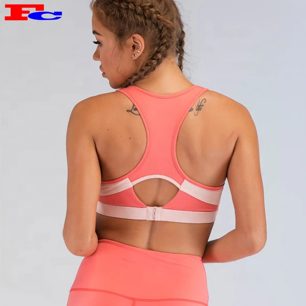 Ensemble de soutien-gorge de sport à logo rose Fengcai New Design avec boucle arrière