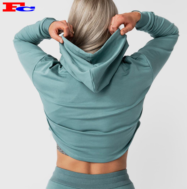 95 Cotton 5 Spandex Gym Women Oversized Slim Fit Long Sleeve Crop Top Hoodie Custom