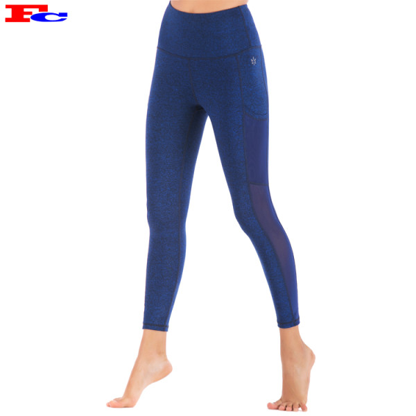 Dark Blue Side Mesh With Pocket Ladies Leggings Manufacturers