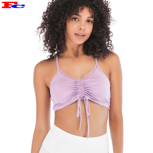 Pleated Drawstring Cute Fitness Workout Sports Ladies Bra