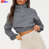 Custom Grey Rib Zip Front High Neck Long Sleeve Crop Top Buy Hoodies In Bulk