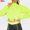 Neon Lime Rib Zip Front Long Sleeve Crop Top Sweater  Cheap Hoodies Wholesale