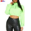 Neon Lime Rib Zip Front Long Sleeve Crop Top Sweater  Cheap Hoodies Wholesale