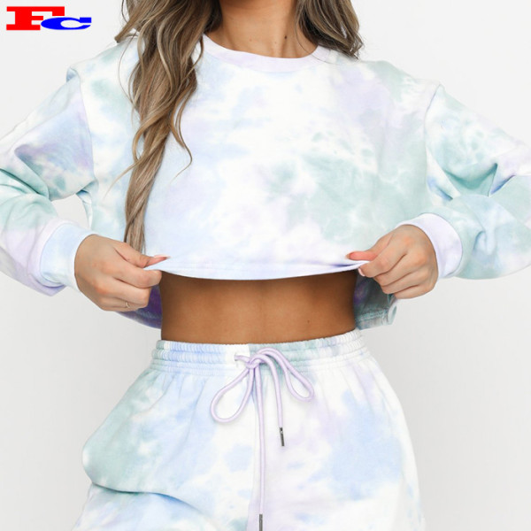 Custom Made Tracksuits Autumn French Terry Women Lounge Wear Tie Dye Crop Top