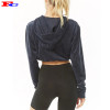 High Quality Custom Logo Good Plain Women Velvet Crop Top Hoodies In Bulk