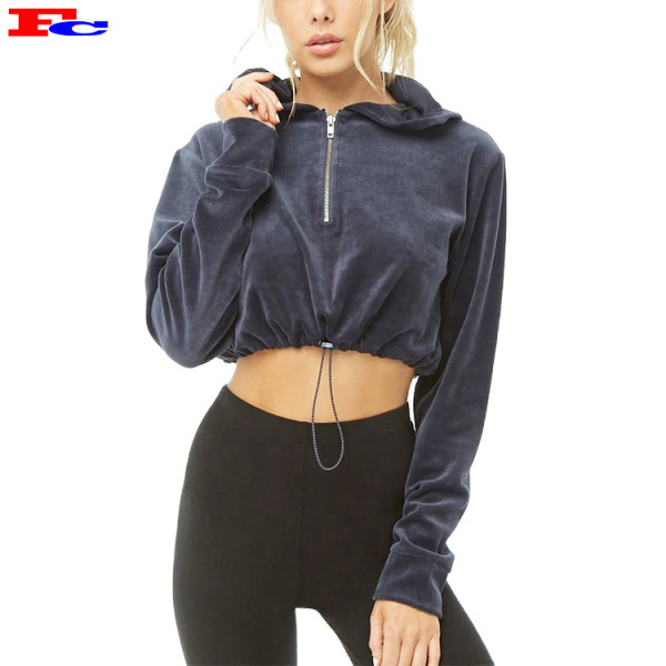 High Quality Custom Logo Good Plain Women Velvet Crop Top Hoodies In Bulk