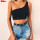 Ladies One Shoulder Sexy High Support Ultra Soft Ribbed Knit Sport Bra Tank