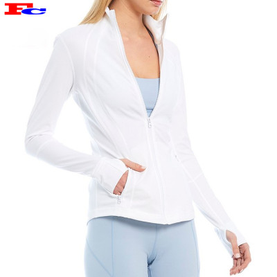 Customized Track Jackets Moisture Wicking Front Zip Stand Collar Thumb Hole Jacket