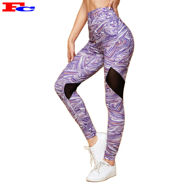 Custom Printing High Waisted Workout Tights Mesh Womens Yoga Pants Fitness Leggings