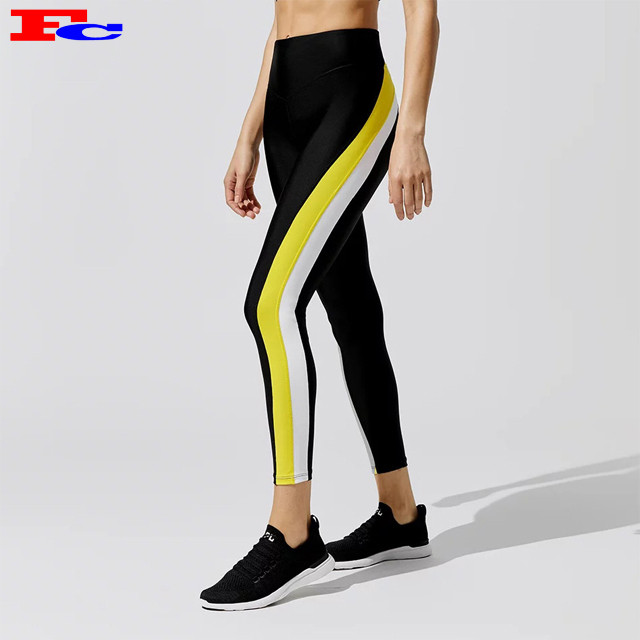 Fashion Custom Logo Color-blocked High Waist Leggings Fitness Tights Exercise