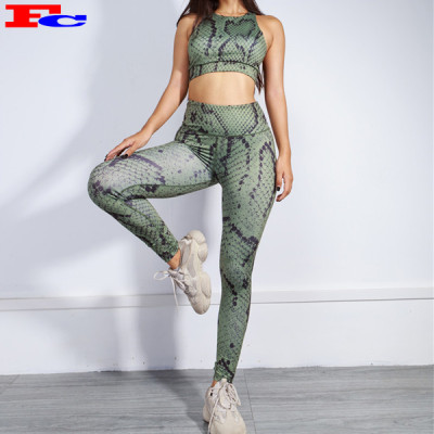 2 Piece Set Women Fitness Wear Snake Prints Private Label Gym Wear