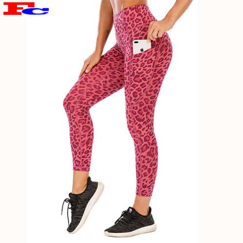 Custom OEM High Waisted Leopard Print With Pockets Wholesale Workout Leggings