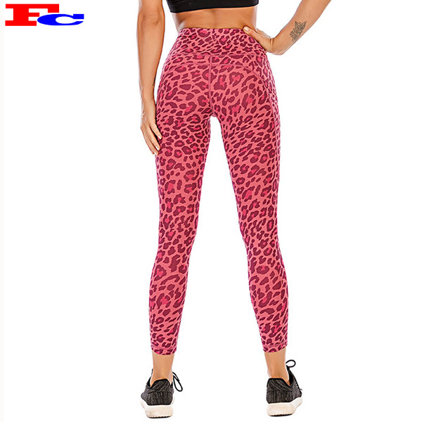 Custom OEM High Waisted Leopard Print With Pockets Wholesale Workout Leggings