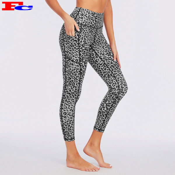 High Quality Leopard Printed Workout Tights Tummy Control Yoga Pants With Pockets
