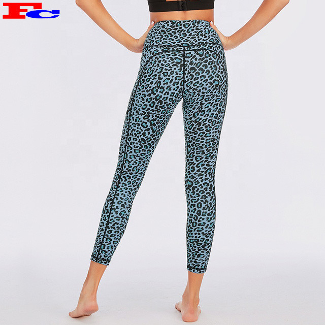 High Quality Leopard Printed Workout Tights Tummy Control Yoga Pants With Pockets