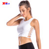 Custom Moisture Wicking Ladies Ribbed Crop Fitness Tank Top With Built In Bra