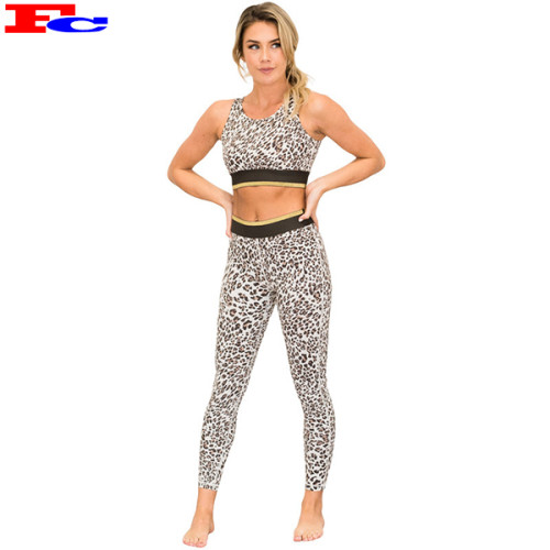 Leopard Printed Fitness Clothes Women  Workout Clothing Sets High Waist Yoga Tights