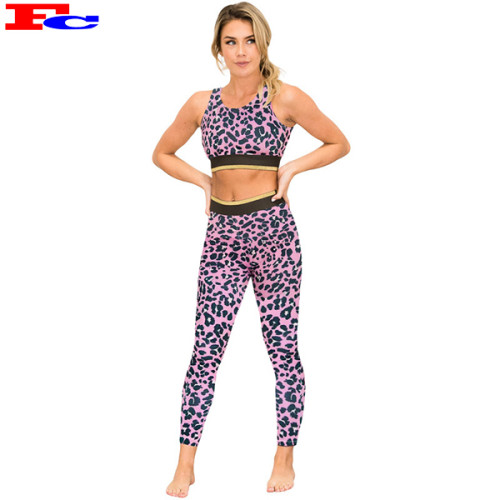 Leopard Printed Fitness Clothes Women  Workout Clothing Sets High Waist Yoga Tights