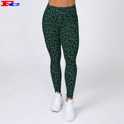 Women High Waisted Green Leopard Printing Leggings Sublimation Fitness Wear Vendors