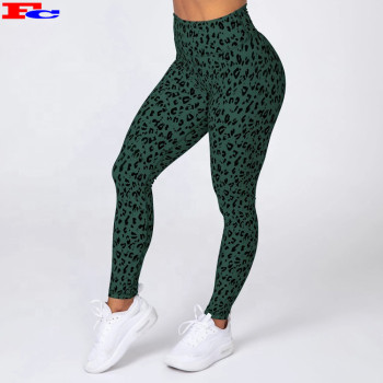 Women High Waisted Green Leopard Printing Leggings Sublimation Fitness Wear Vendors