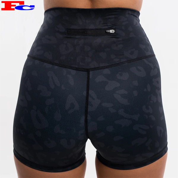 High Waist Custom Leopard Print Shorts Women Stretchy Summer Sports Shorts Manufacturer