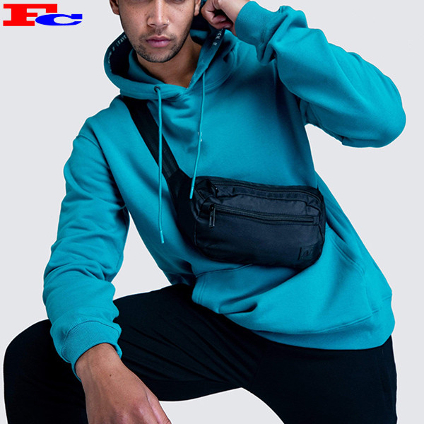 Sportswear Factory China Men's Workout Cotton Embroidery Turquoise Slim Fit Hoodies