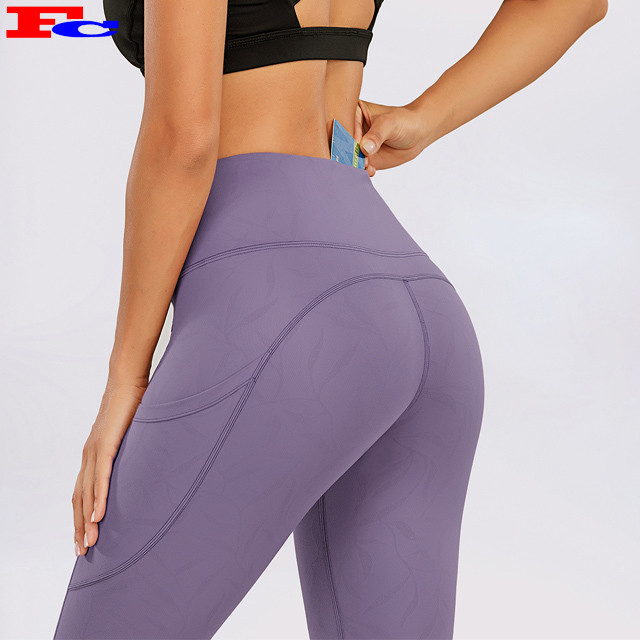 Custom Gym Leggings High Waist Athletic Leggings Women Stretchy Squat Proof Gym Tights  Hot Stamping Process