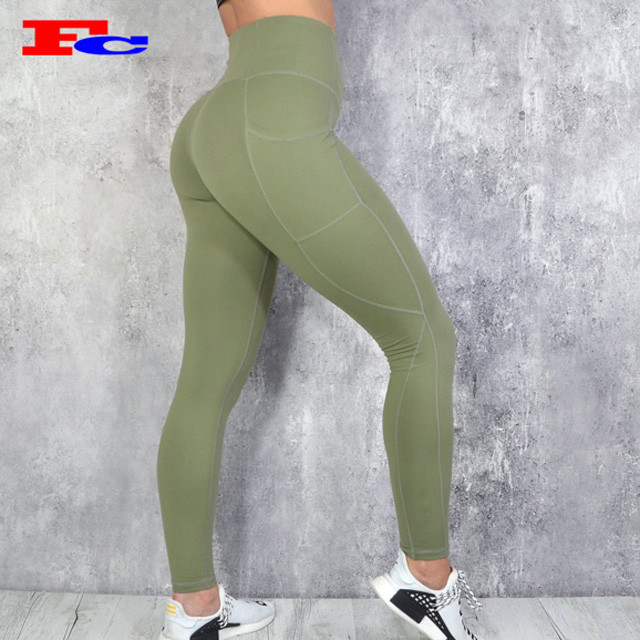 Custom Women High Waist Workout Tights Fitness Leggings Yoga Pants With Pockets Plus Size