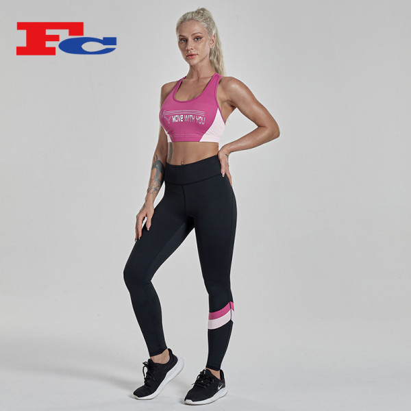 High Quality Custom Women Contrast Stitching Gym Yoga Wear Set Sports Bra Leggings Set