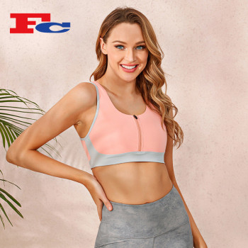 Contrasting Color Front Zipper Sports Bra Suppliers