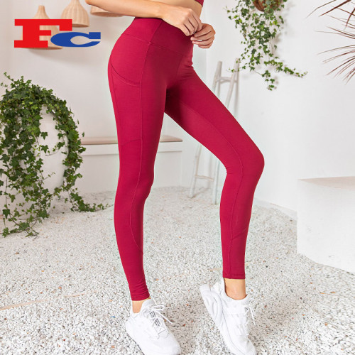 Custom Logo Yoga Pants Side Zip Pockets High Waist Hips Tights