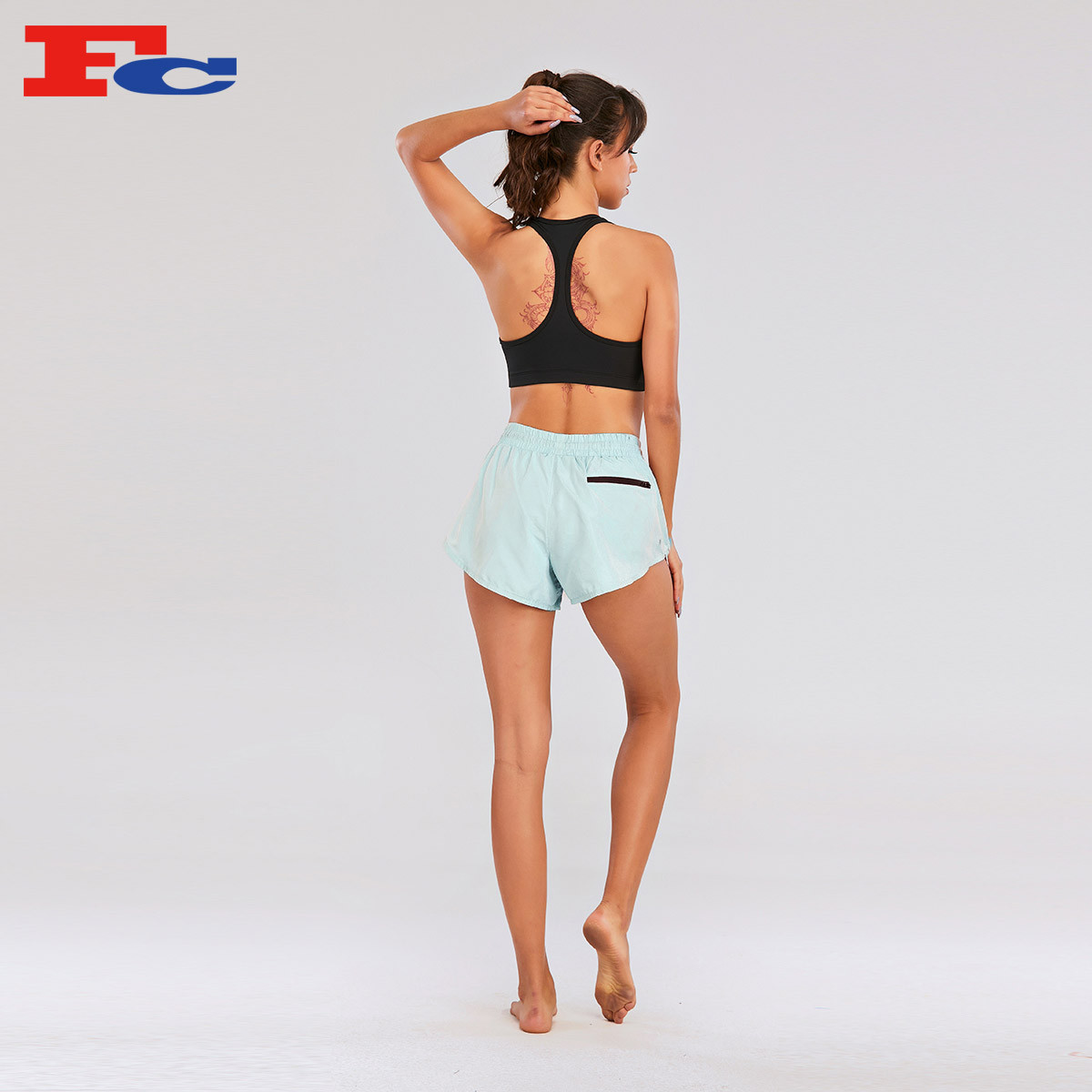 Pocket Fitness Custom Shorts With Logo Stretch Yoga High Waist Running Mesh Biker Shorts
