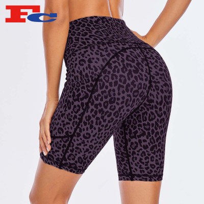 Quality Biker Shorts Leopard Print Athletic Jogger Yoga Shorts For Women