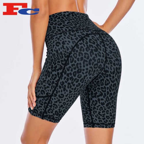 Quality Biker Shorts Leopard Print Athletic Jogger Yoga Shorts For Women