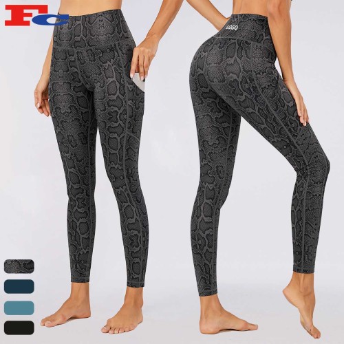 Yoga Leggings Manufacturer Snake Prints Elastic Waist Stretchy Workout Pants For Women