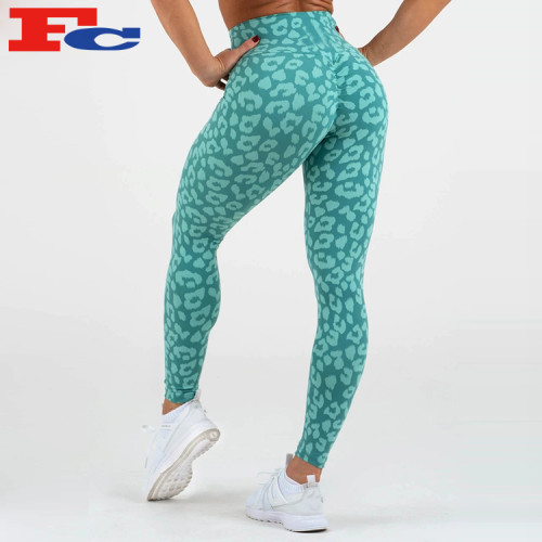 Anti Cellulite Leopard Printed Yoga Pants Women's Scrunch Butt Leggings Supplier