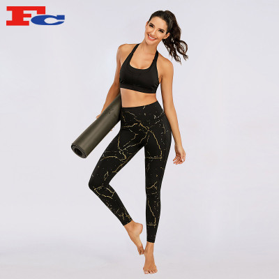 Gold Marble Printed Leggings Customizable Athletic Leggings