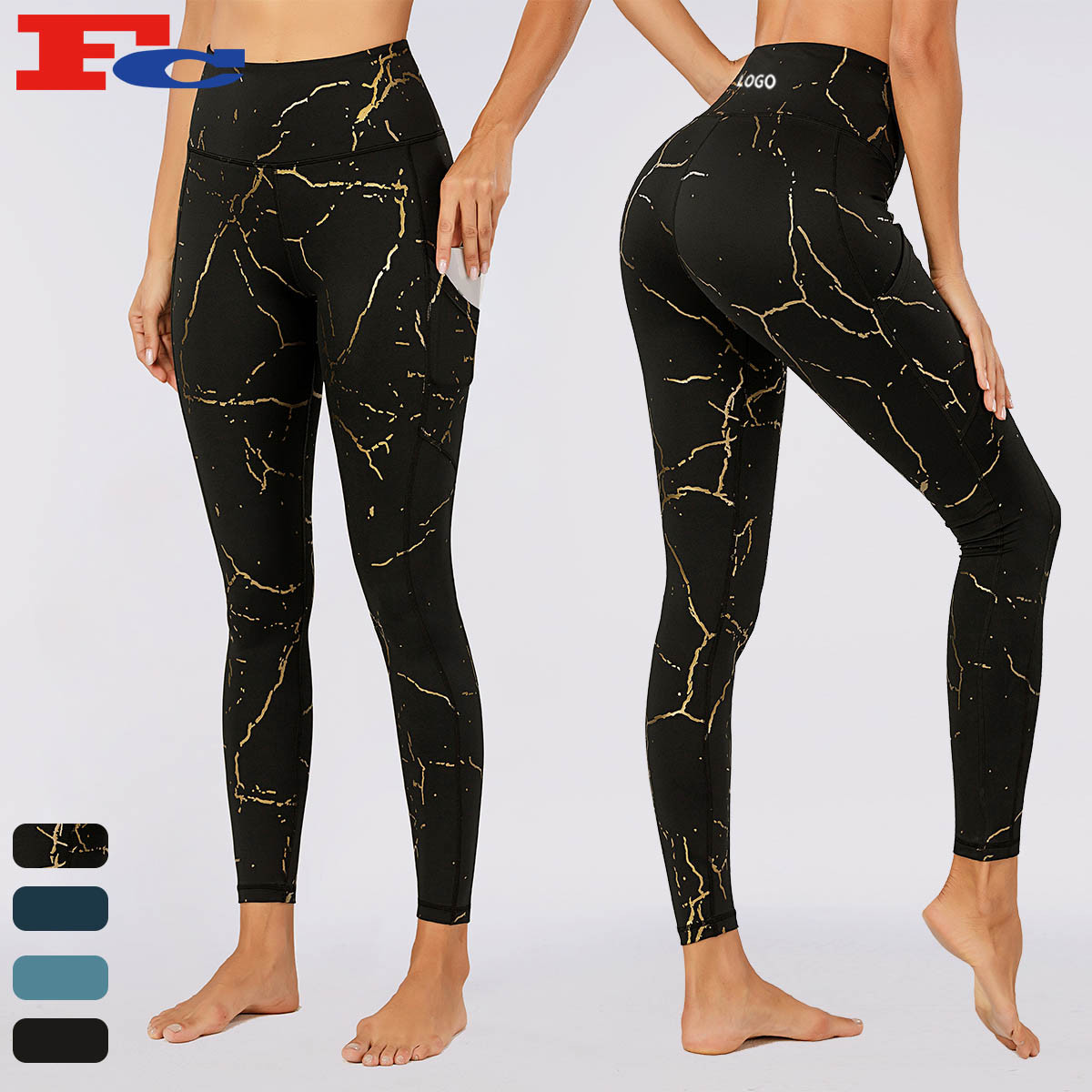 Gold Marble Printed Leggings Customizable Athletic Leggings Leggings Hucai Sportswear