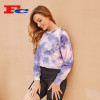 Tie-Dye Round Neck Crop Top Hoodless Hoodie For Wholesale